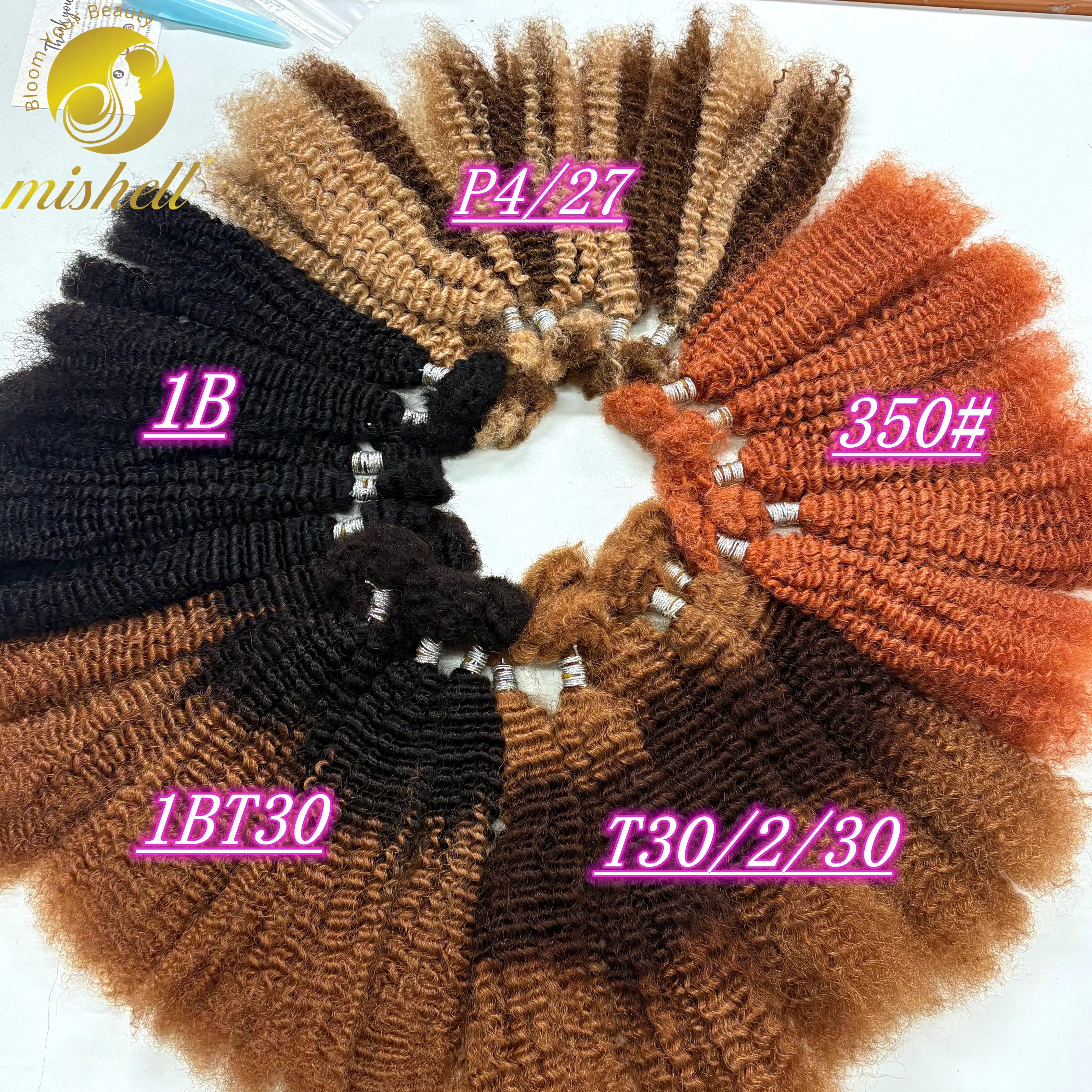 16inch 30g/Pack Colored Afro Kinky Curly Human Hair Bulk Extensions No Weft for Permanent Micro Locs/Twists/Braids/Repair Locs