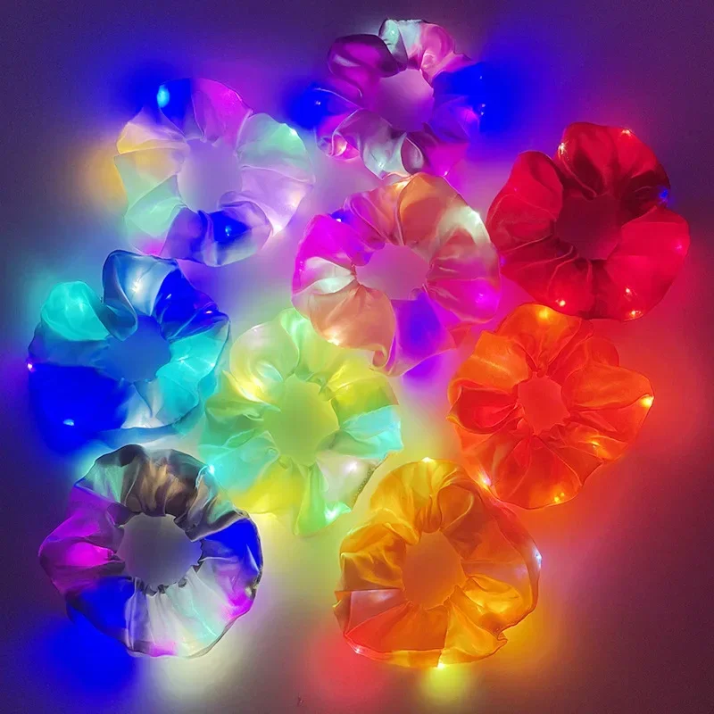 LED Luminous Scrunchies Glowing Hairband Girl Light Up Hair Scrunchy Birthday Party Headwear Supplies Party Hair Accessories