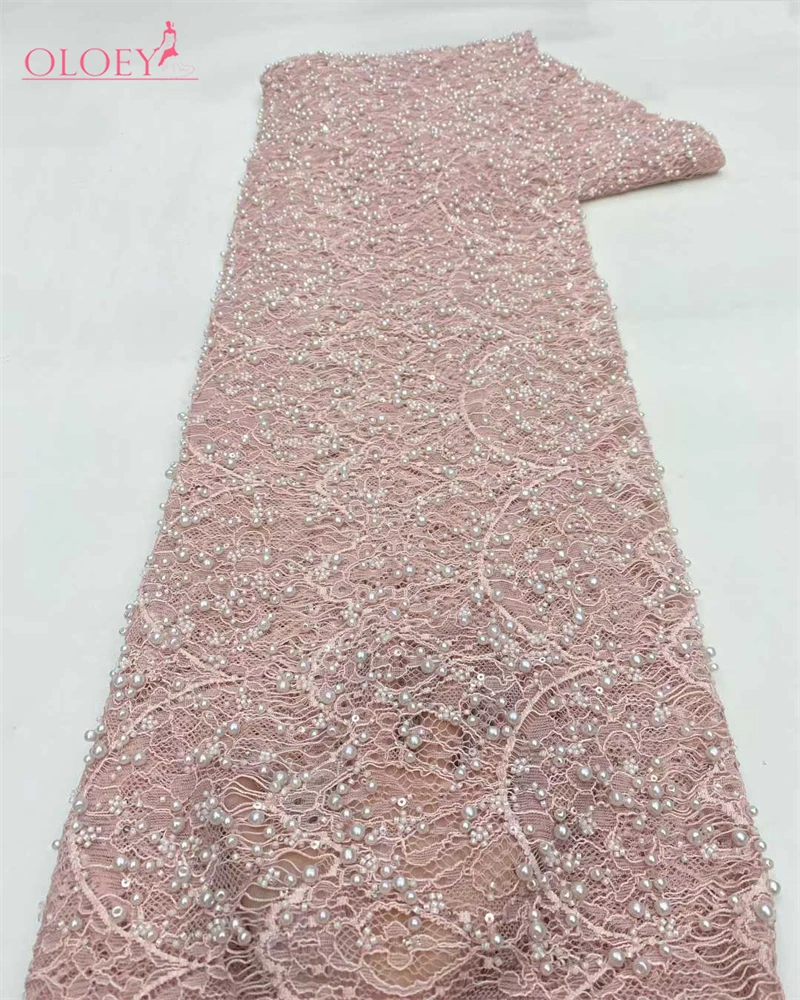 OLOEY  High Quality African Lace Fabric Sequins Mesh Lace France Luxury Beads 3D Embroidered Tulle Lace Fabric for Sewing
