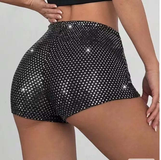 Women's Summer Sequin Shorts, Elastic Waist Mini Hot Pants, Sparkly Straight Short Pants, Casual Club Party Halloween Shorts