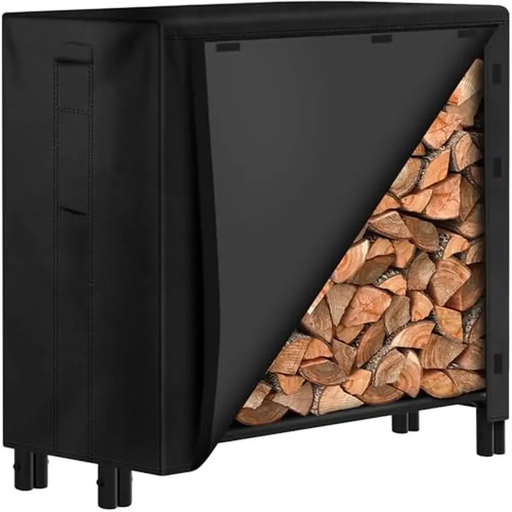 

Firewood Rack with Cover 4ft Heavy Duty Steel Log Holder Waterproof Outdoor Storage Fireplace Pit Patio Logs Sturdy Tubular