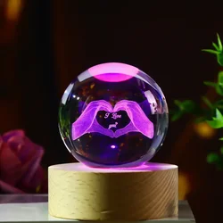 1pc 3D love-themed pattern luminous crystal ball decoration, birthday gift, suitable for room living room office decoration