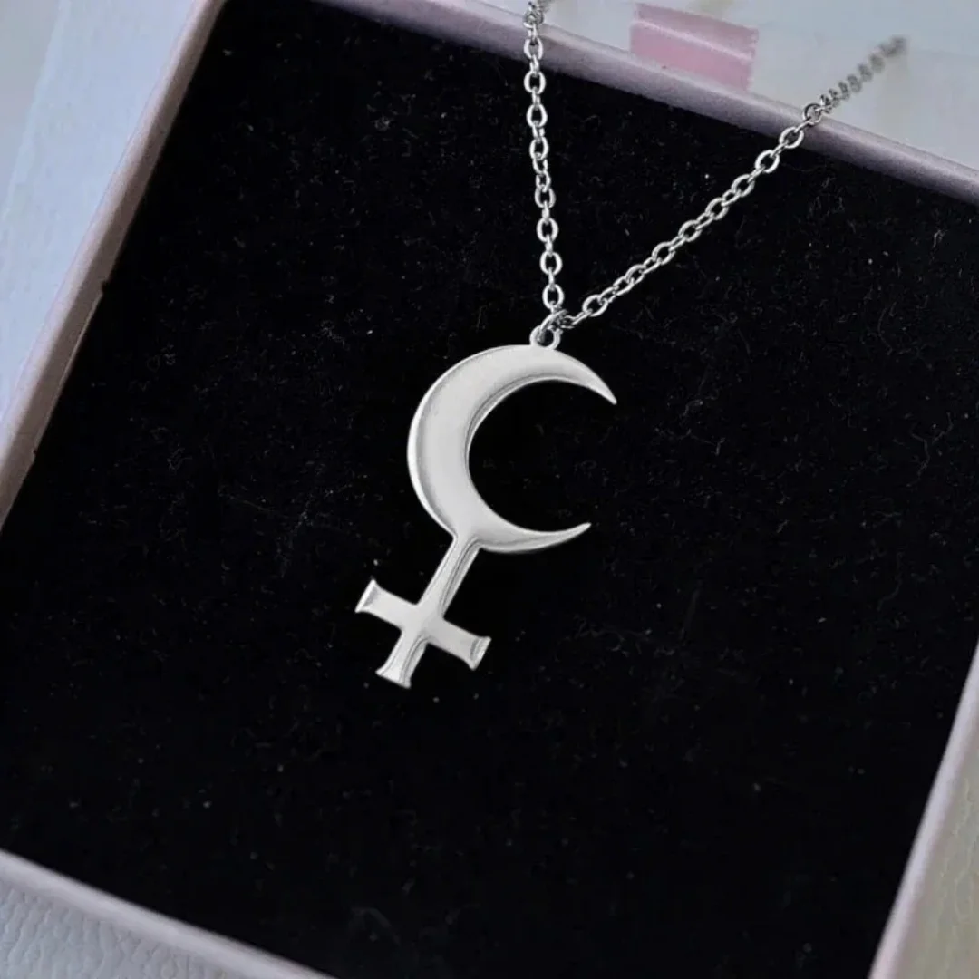 Stainless Steel Crescent Moon Cross  for Necklace Woman Lilith Goddess Greek Mythology Choker Neck Stainless Steel Jewelry