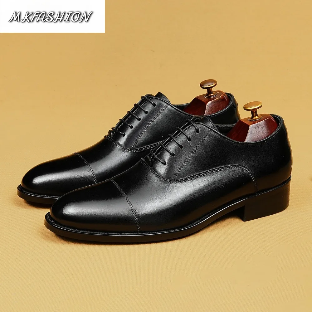 Men's Business Dress Cowhide Leather Oxford Shoes Pointed Toe Lace Up Flats Wedding Shoes