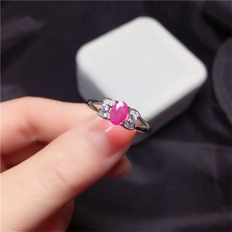 

Natural Gemstone Ruby Wedding Ring 925 Sterling Silver Elegant Women Girl Lady Classic Fine Jewelry Gift