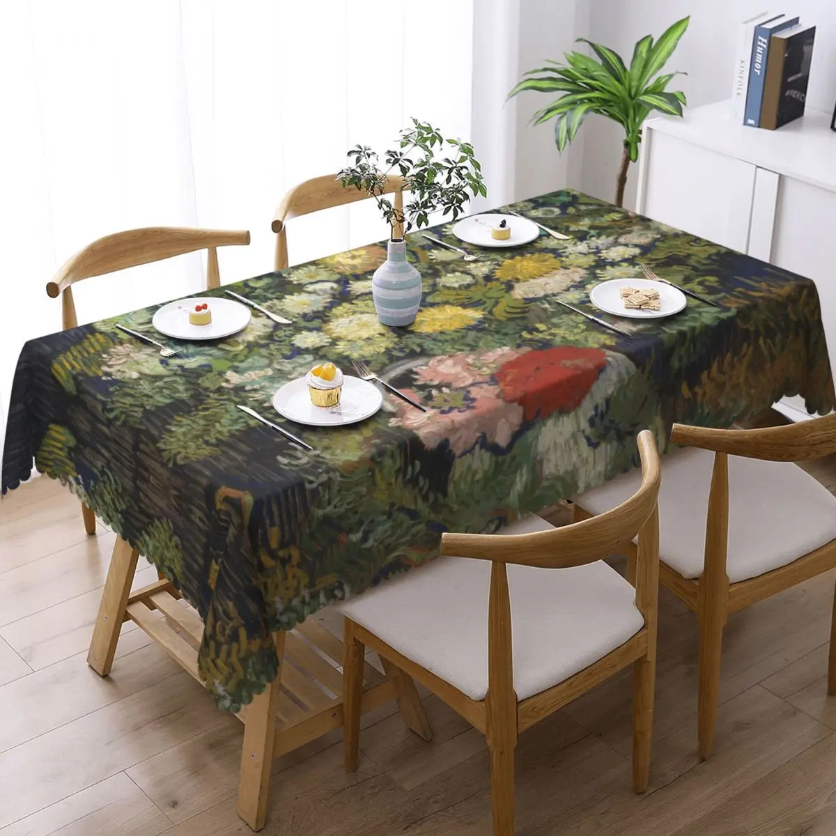 Customized Bouquet Of Flowers In A Vase Rectangular Tablecloth Waterproof Table Cloth Vincent Van Gogh Painting Table Covers