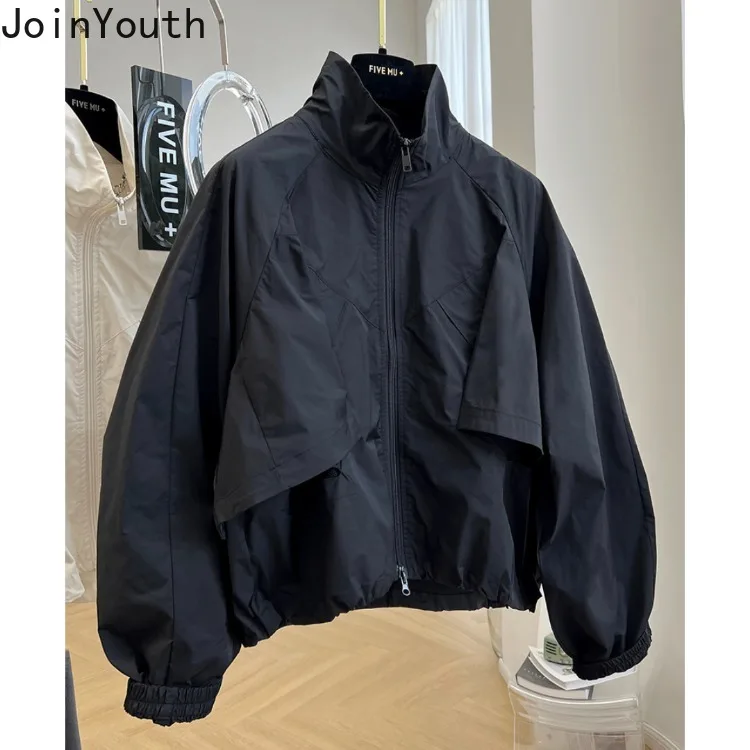 Streetwear Coat Women\'s Clothing Stand Neck Long Sleeve Oversized Tops 2023 Ropa Mujer Solid Color Casual Fashion Y2k Jackets