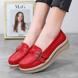 2022 Spring Autumn Women Flats Platform Loafers Ladies Leather Comfort Wedge Moccasins Orthopedic Slip On Casual Shoes plus size