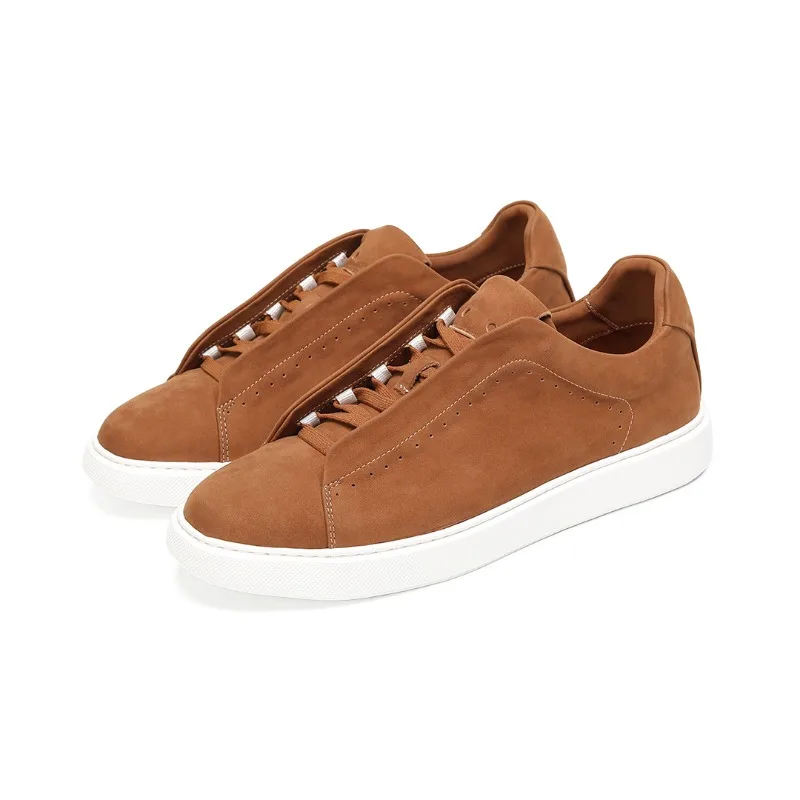 Washed First Layer Cowhide Spring Summer New Sports Board Shoes Men's Casual Breathable One-pedal Lazy Sneakers Lace-up