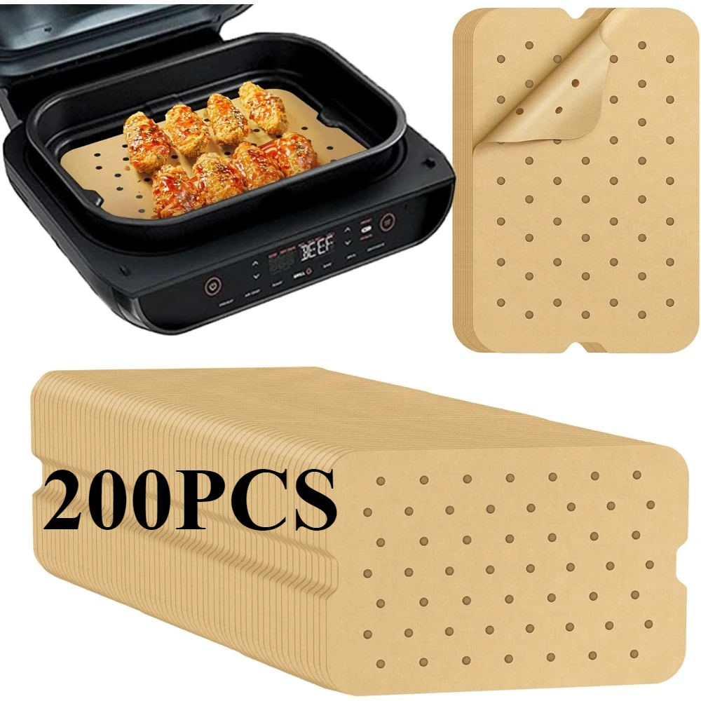 

200Pcs Air Fryer Disposable Liners Rectangle Non-stick Airfryer Parchment Paper Manga Mat Grill Ninja Air Kitchen Baking Mat