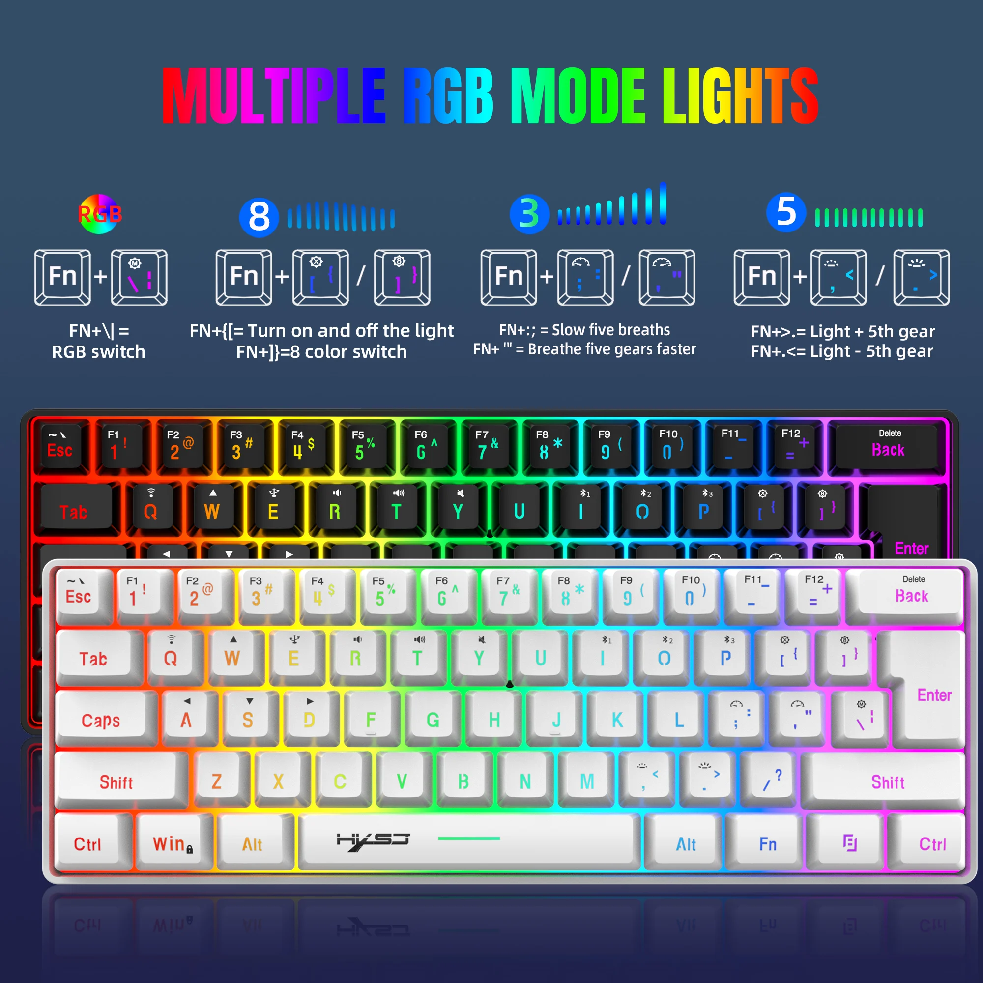 

HXSJ L500 Tri mode wired wireless gaming keyboard 60% RGB backlight mode 61 key membrane keyboard suitable for game players