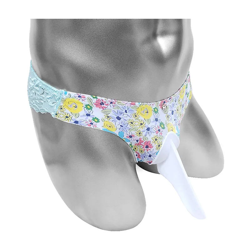 Men Penis Sheath Sleeve Underwear Sexy Lace Sissy Pouch Panties See Through Floral Bikini Briefs Funny Gay Male Underpants