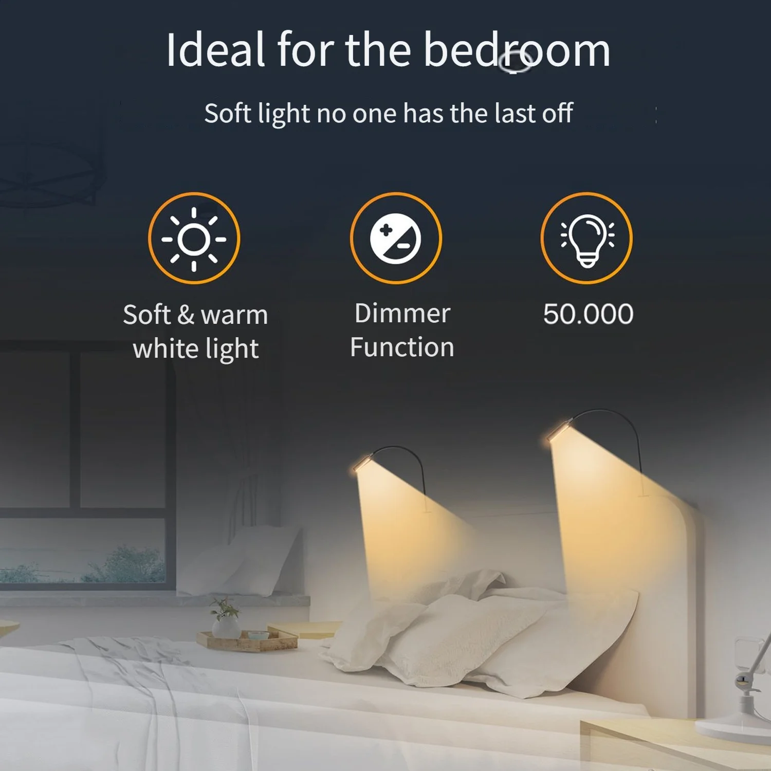 2pcs Wall Mounted LED Reading Light with Flexible Gooseneck, Dimmable Book Light for Reading In Bed with USB Charging Port