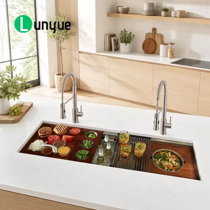 Custom 304 Stainless Steel Kitchen Sink Brushed Matte Undermount Single Bowl Workstation with Practical Filter Pot for Modern