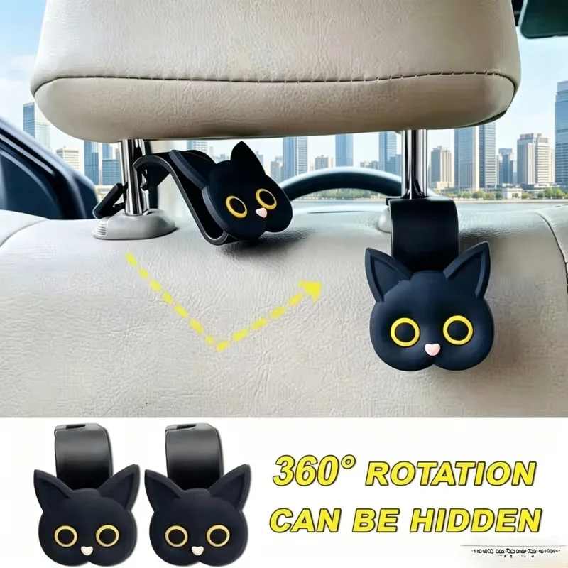 

3D Cat Shaped Car Headrest Hook Universal Organizer for Bags, Wallets, and Jackets, Cute
