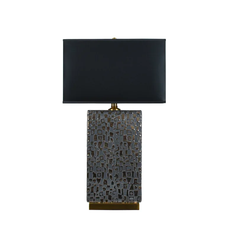 Ceramic table lamp square black living room table lamp modern simple bedroom bedside hotel premium