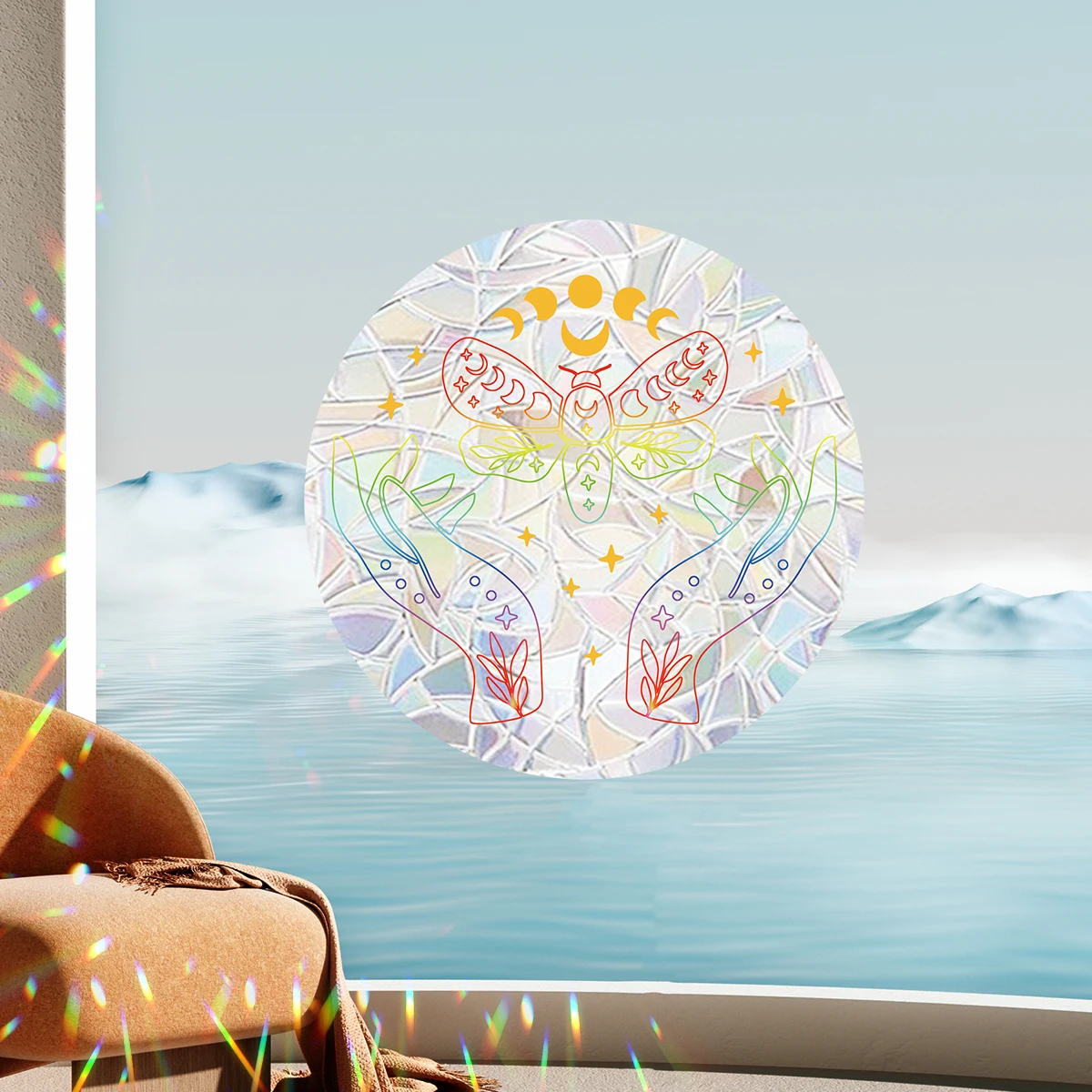 Cartoon Laser Prism Holding Star Sunlight Sun Catch Windows Stickers Children Room Decor for The Living Room Decoration Bedroom