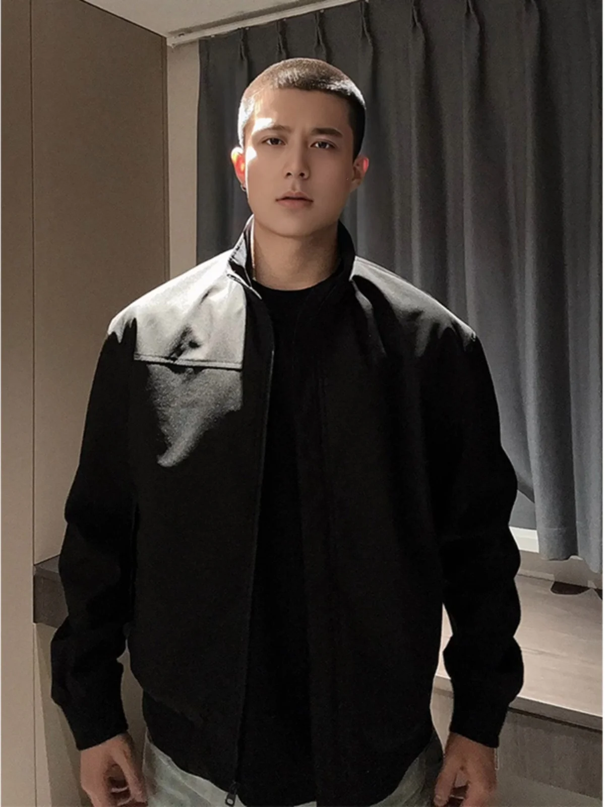 

Cleanfit Bla Stand Collar ort Jaet Men's Spring Autumn Thiened Harrington Jaet Korean Sle Baseball Coat