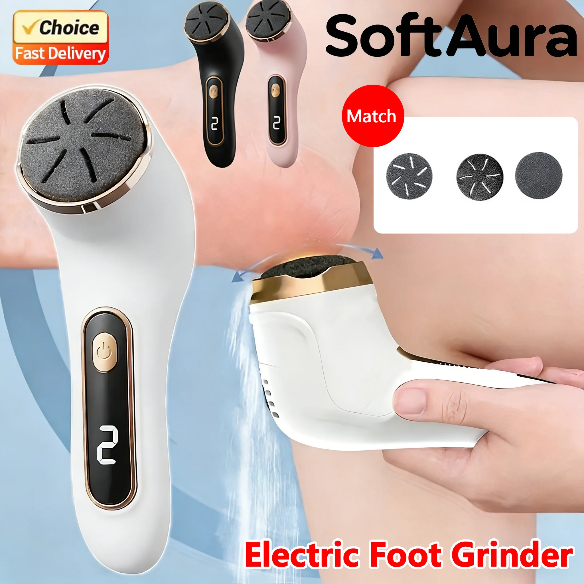 SoftAura Electric Foot Grinder Callus Remover Professional Pedicure Machine Dead Skin Remover Foot File for Home Personal Care