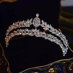 Baroque Luxury Crystal Leaf Bridal Tiaras Crown Headwear Rhinestone Pageant Prom Diadem Bride Headbands Wedding Hair Accessories