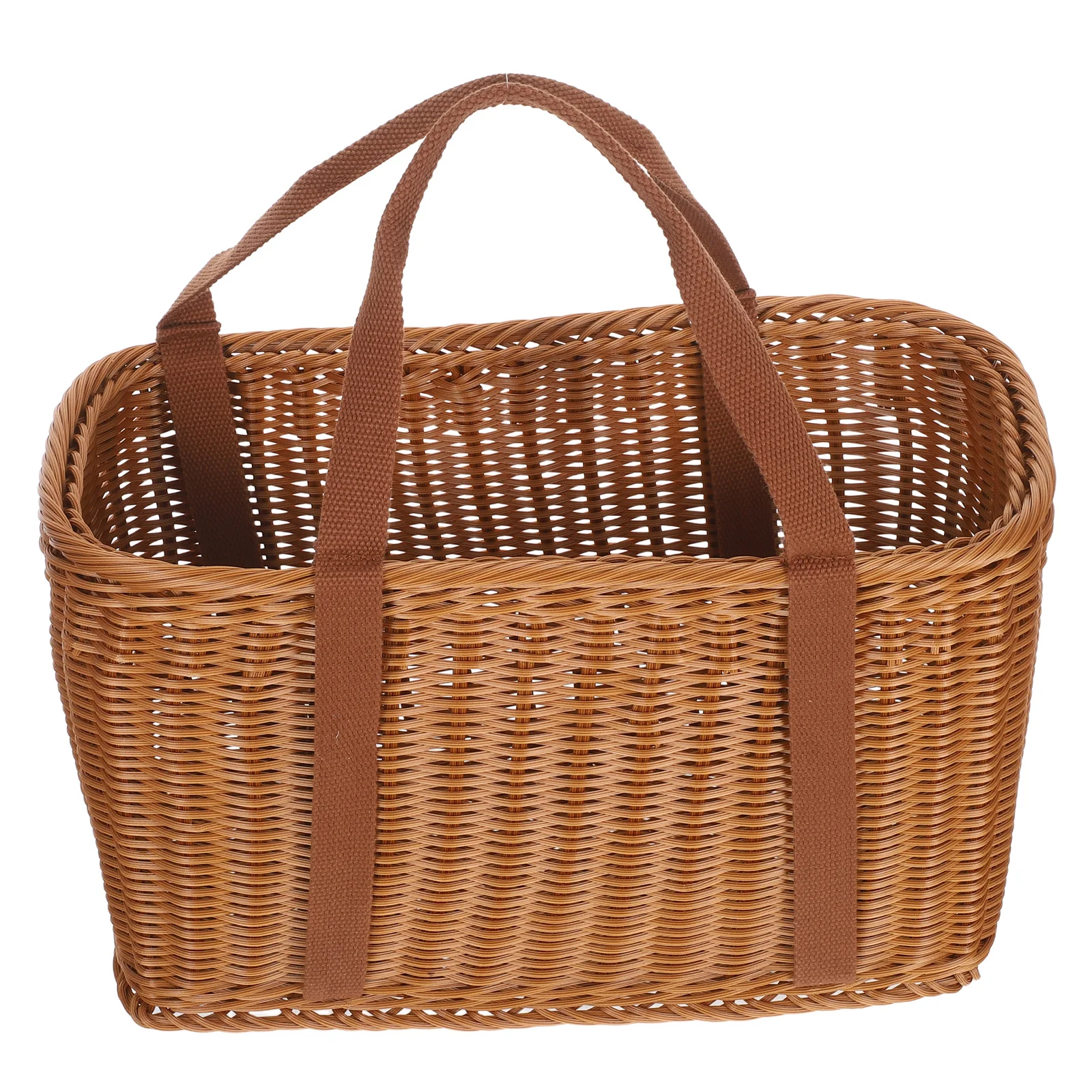 

Boho Handwoven Rectangle Woven Basket Portable Shopping Basket Large Capacity Picnic Fruit Vegetable Market Tote Decorative