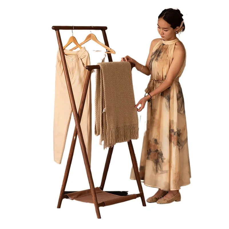 

Solid wood coat rack, black walnut hanger, floor-to-ceiling simple vertical drying clothes, integrated bedroom rack for home use