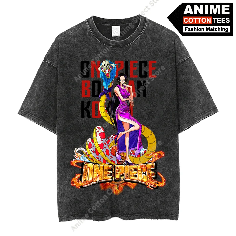 

Anime ONE PIECE - Snake Girl Boa·Hancock Print T Shirt Harajuku Casual Men Women Short Sleeve Cotton Washed Vintage Loose Tees