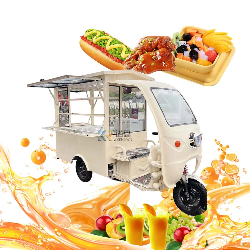 1000W Motor Electric Food Cart Kiosk Catering Stand for Food Display Custom Motorcycle Tuk Tuk Airstream Mobile Food Truck