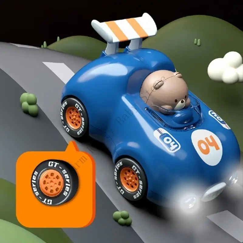 Kinderen Cartoon Beer Geactiveerde Licht-Up Auto Speelgoed Interactie Auto Speelgoed Inertie Drive Pull Back Auto Voor 1-3 jaar Kinderen Fijne Motor