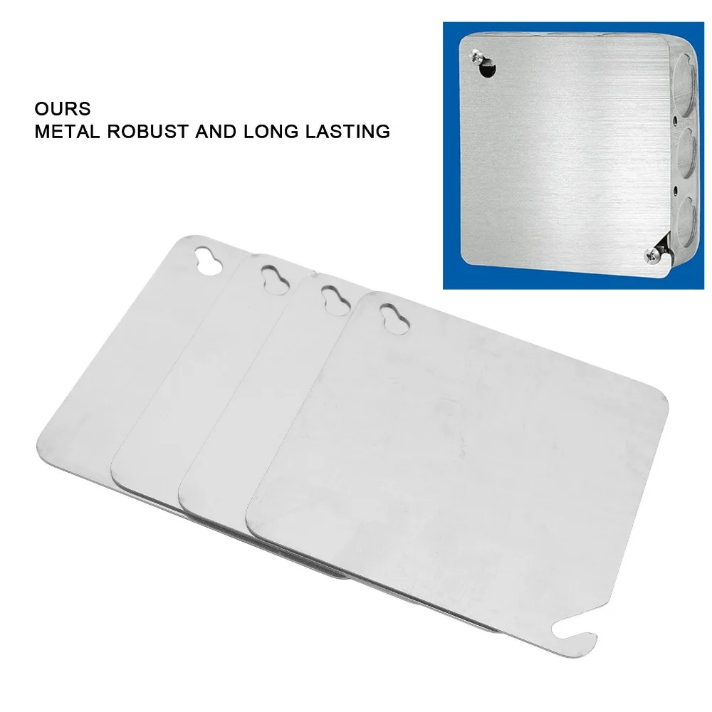 4pcs Solid 4 Inch Electrical Box Cover Stainless steel Silver Junction Box Cover Electric Box Panel Cover Home