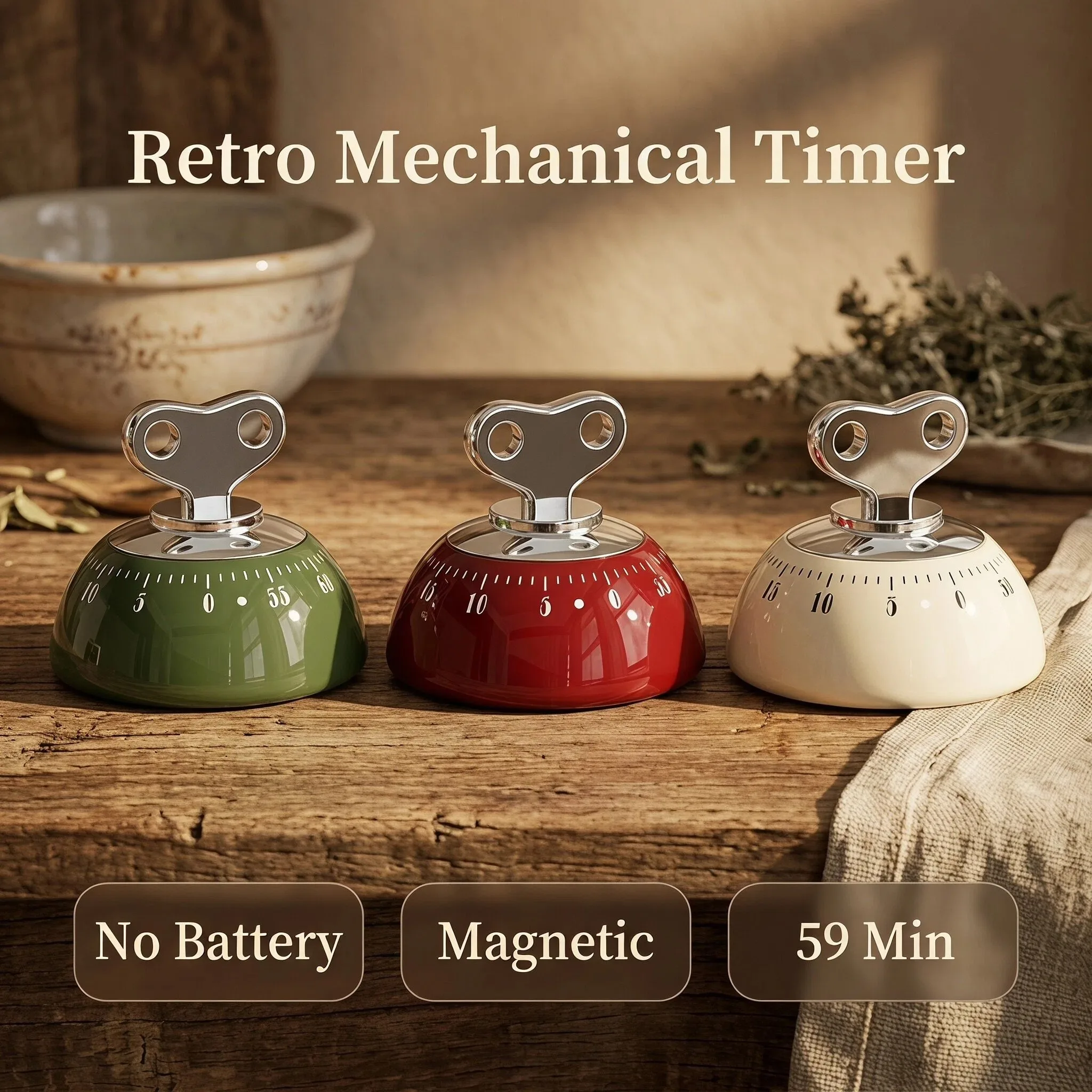 Baking Kitchen Set Up - Магнитный винтажный механический кухонный таймер, заводной,