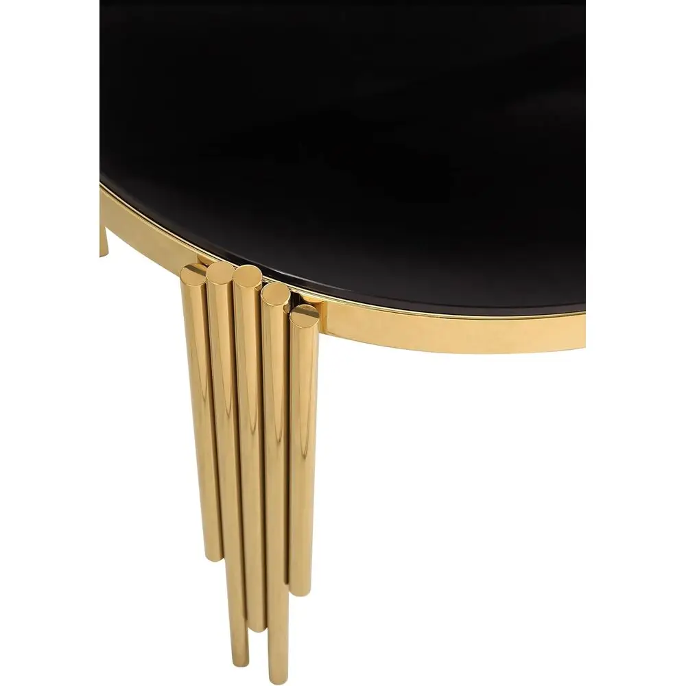 Modern Tempered Glass Circular Dining Table with Gold Stainless Steel Legs for Home Kitchen and Dining Area