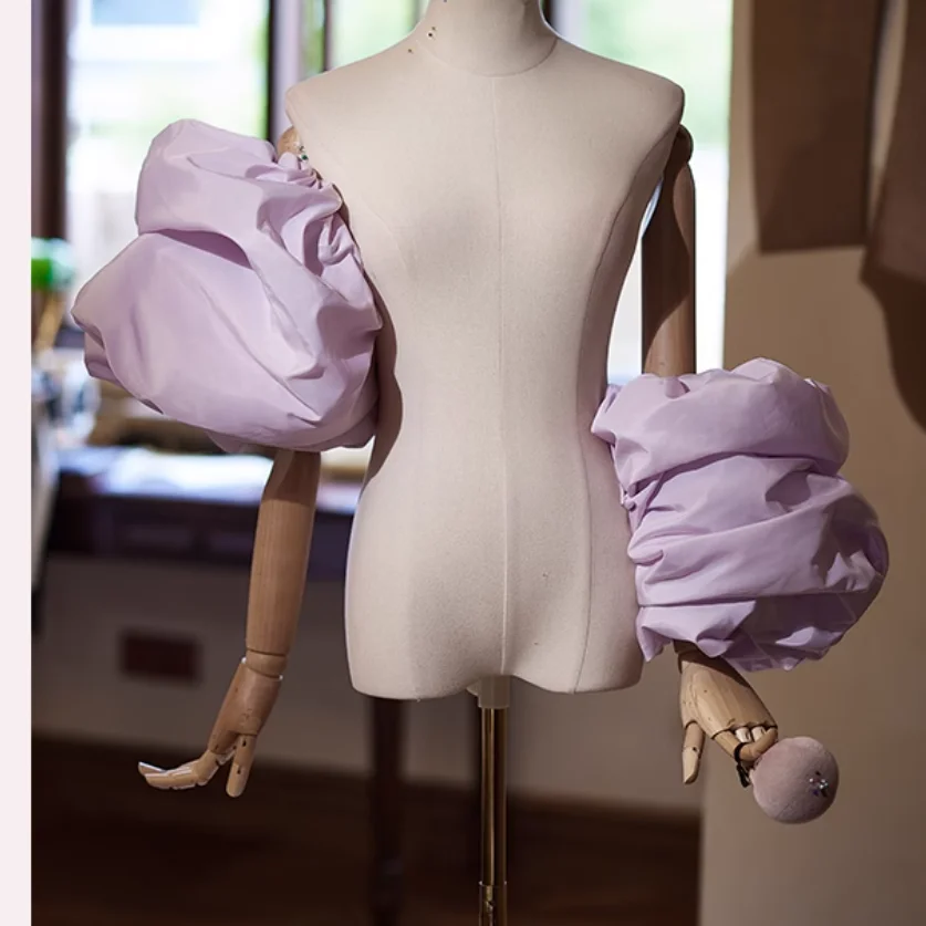 

Женское дизайнерское сетчатое фиолетовое платье с пышными рукавами, женское винтажное вечернее платье для фотографии, перчатки для выступлений, вечерние перчатки R3215