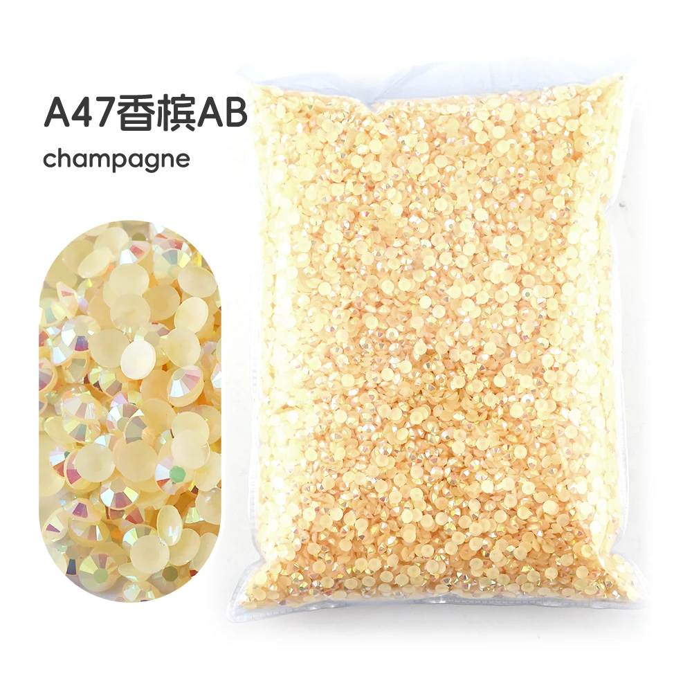 Jelly Champagner AB 5 Größe 2mm-6mm Runde Nicht-Hotfix Glitzer Bling Silber Flache Strass-Steine Klebeperlen Nailart Nagel-Edelsteine DIY