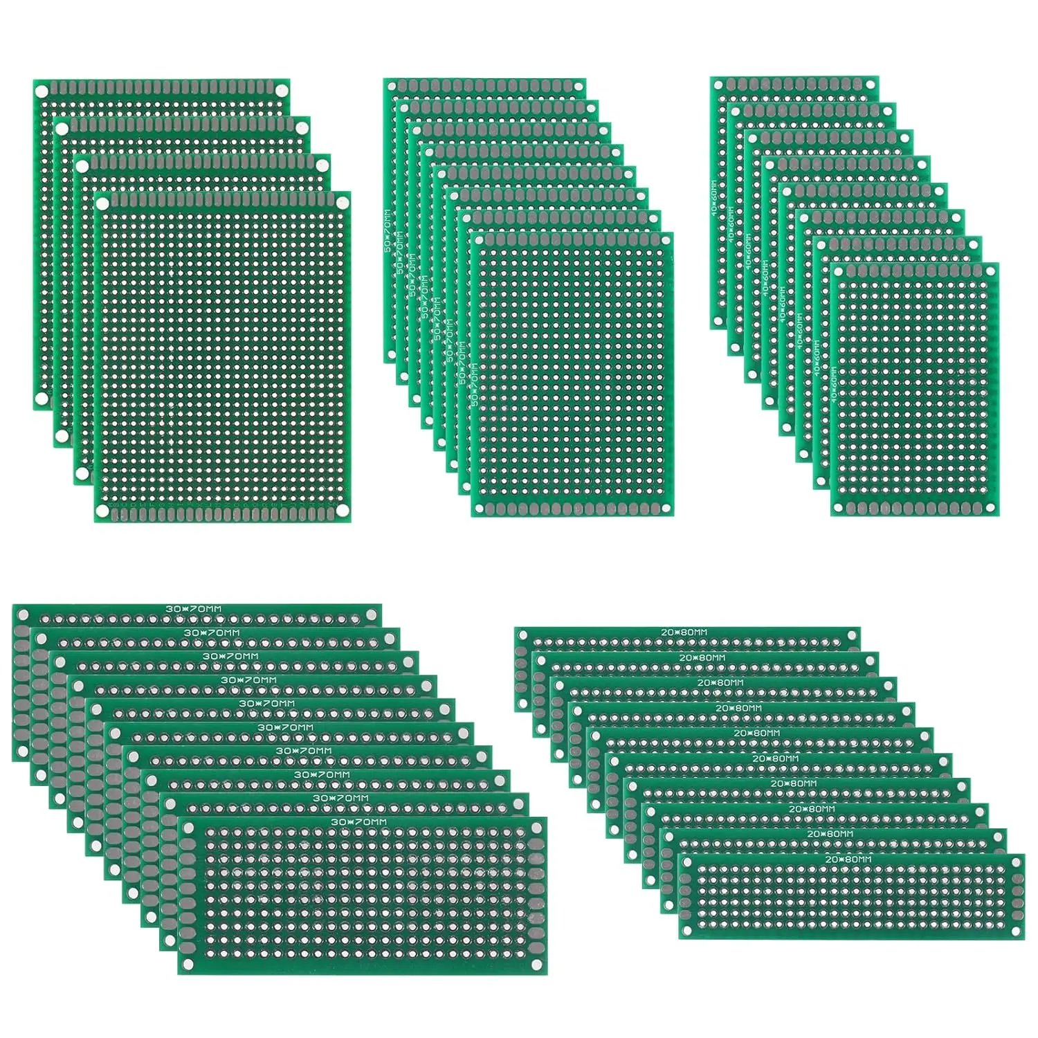 40PCS Double Sided PCB Board Kit 5 Sizes 2X8 3X7 4X6 5X7 7X9 PCB Prototype Boards Printed Circuit Boards for Arduino DIY Electro