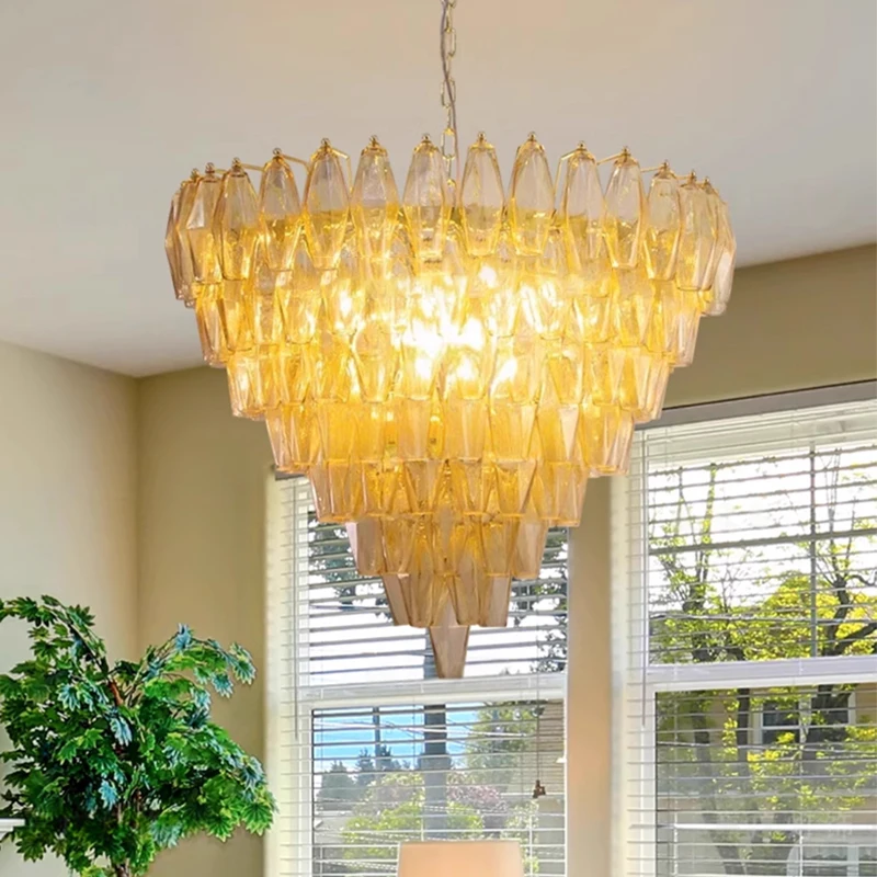 

Scandinavian Modern glass chandelier,Dimmable Pendant lighting lustre Decoration for Villa Duplex Living room height adjustable
