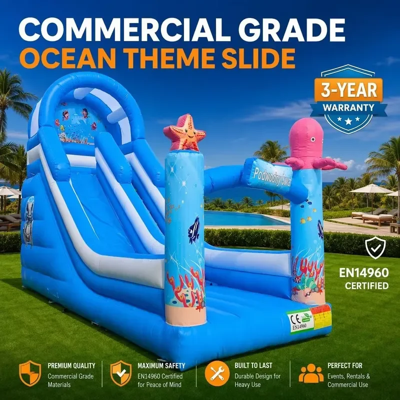 EN14960 Certified Octopus Ocean Themed PVC Inflatable Bounce Slide Combo Blower Easy Setup 3-Year Warranty Customizable Size