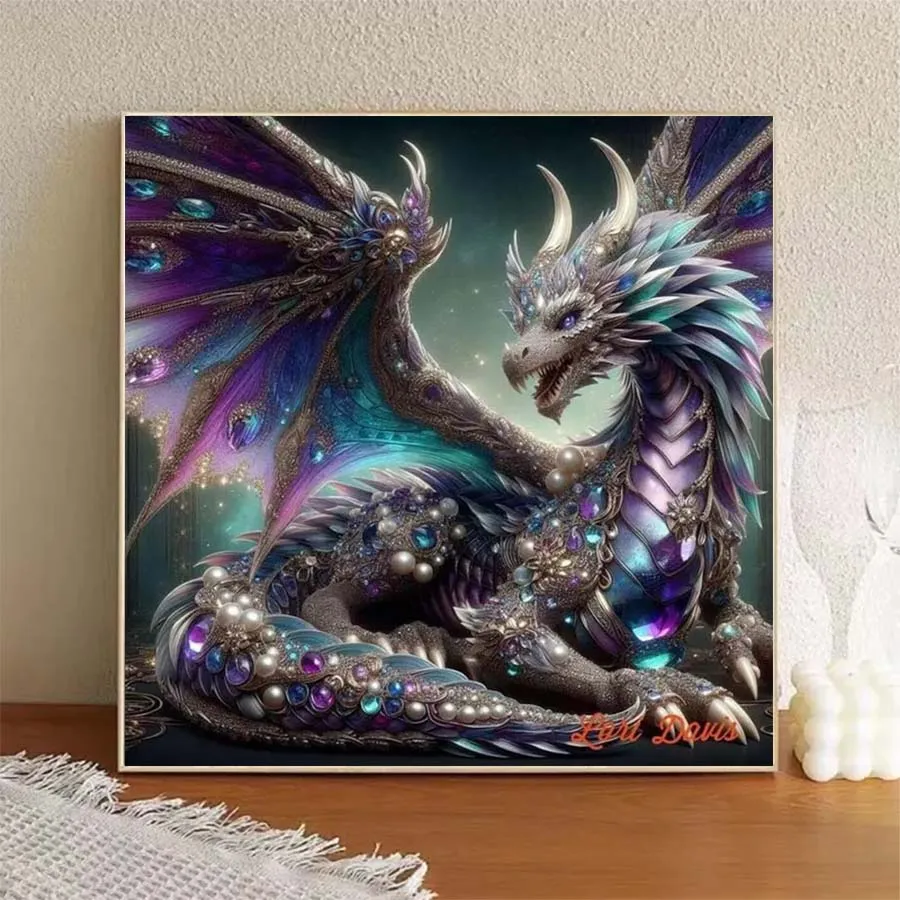 1 piece 5D DIY flocking cloth, special drill, diamond painting kit, dragon, color, pattern mosaic, diamond art view 2