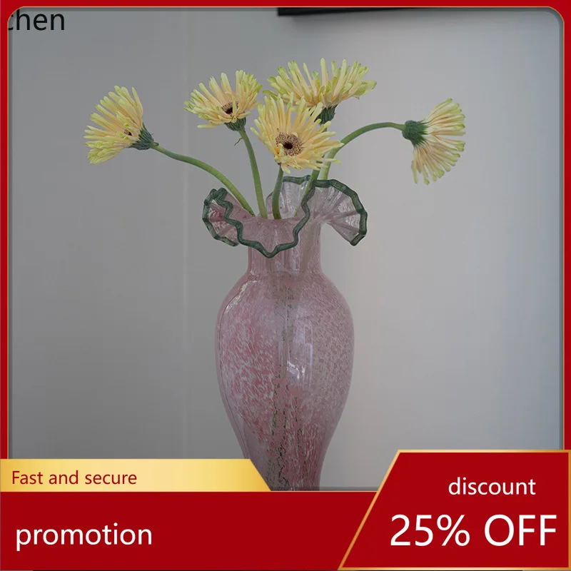 

HXL Pink Glass Vase for Home Desktop Flower Arrangement