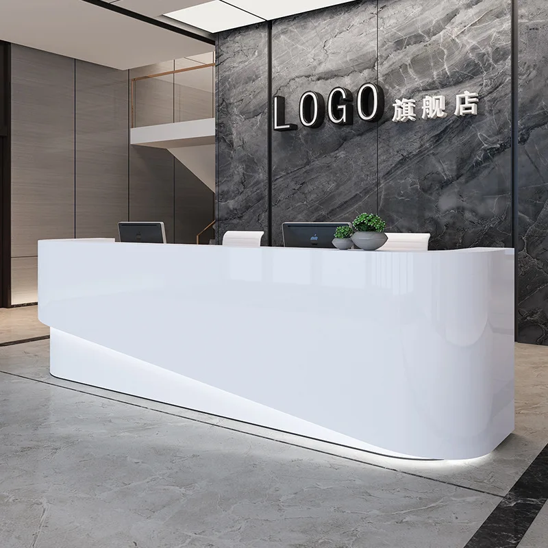 Front desk painted curved shaped bar hospital hotel beauty salon cash register with lighting reception desk in stock