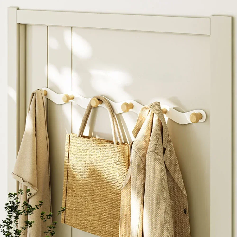 Customizable Creative Wave Iron Hook Row Wooden Coat Rack