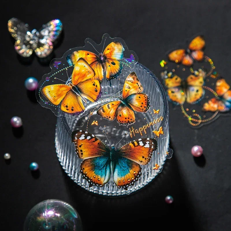 20Pcs Decorative Scrapbook Paper Supplies PET Sticker Pian Butterfly Packing Material Gift Blossoms Handbook Cut 14*8CM