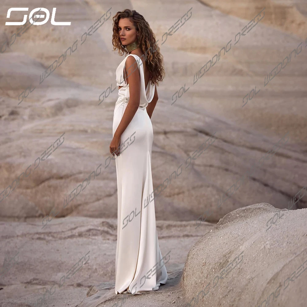 SOL Sexy Spaghetti Straps scollo a V elastico tessuto raso abiti da sposa semplice Backless sirena abiti da sposa BOHO Vestidos De Novia