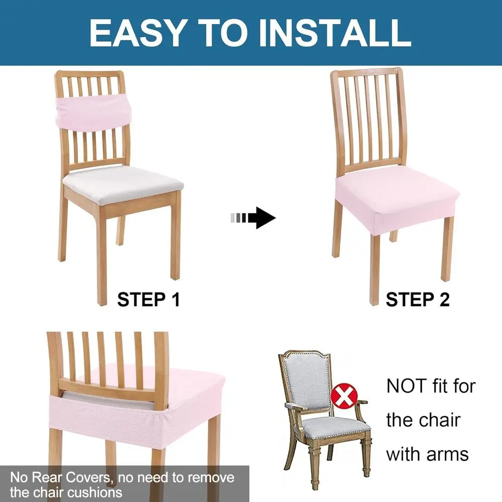 مجموعة من 8 أغطية مقاعد مقاومة للماء لكراسي تناول الطعام، جاكار مطاطي، قابل للإزالة والغسل، وردي