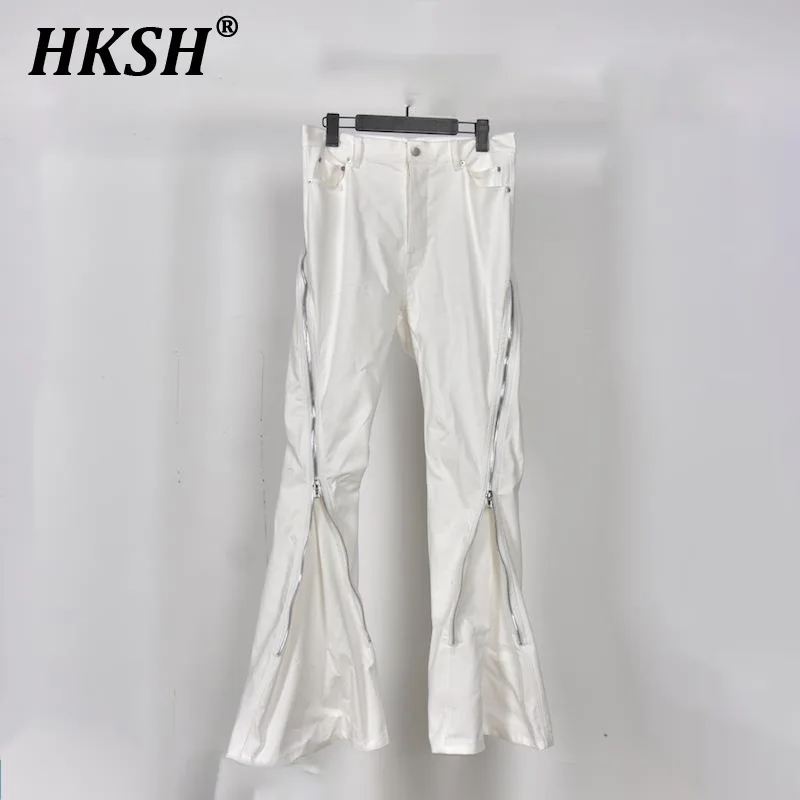 HKSH Men New RO High Street Double Line Zipper Cotton Jeans Casual Long Denim Flare Pants Personalized Streetwear Fashion HK3908