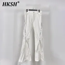 HKSH Men New RO High Street Double Line Zipper Cotton Jeans Casual Long Denim Flare Pants Personalized Streetwear Fashion HK3908