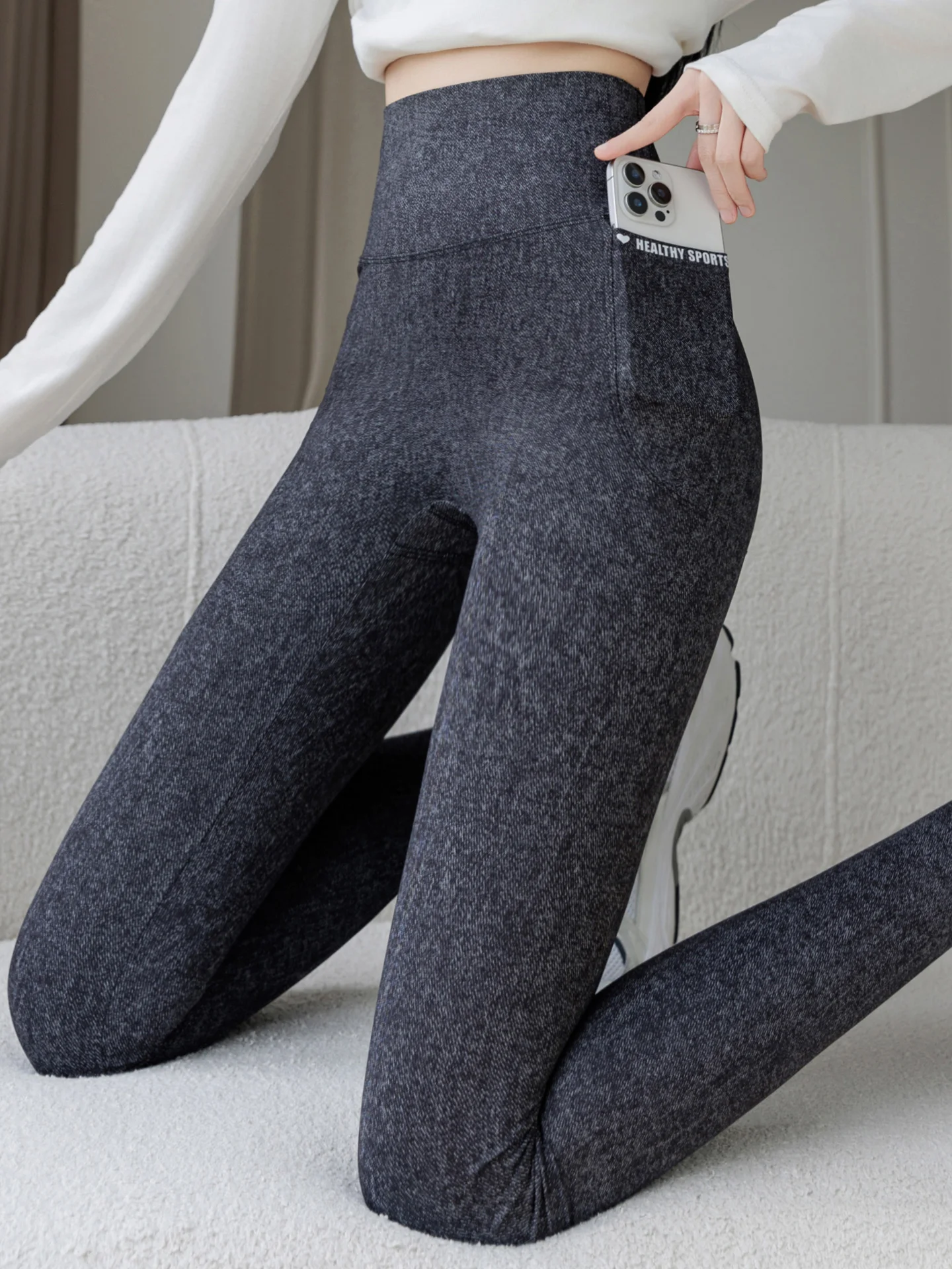 High Waist Yoga Pants Women's Spring Autumn Thin Denim Sle Boting Trousers Dual kets Elastici Casual High Waist