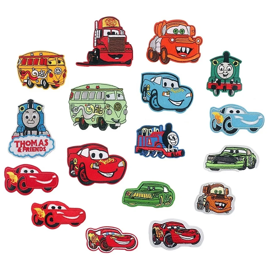 17Pcs/Set Disney Anime Car For Sew Child clothing iron on Embroidered Patches Decor Clothes ironing Stickers Applique wholesale