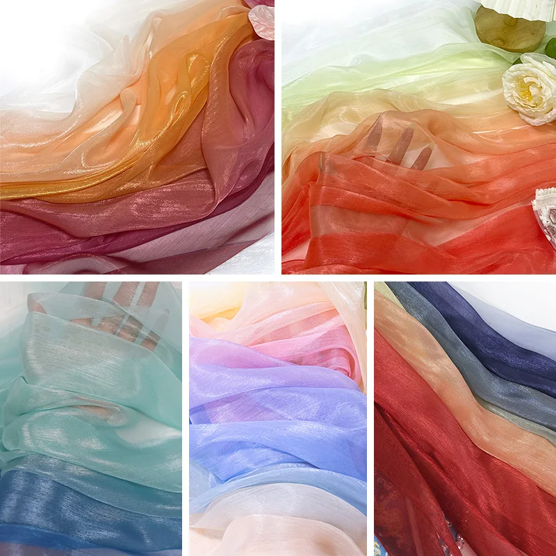 1/2/5 Meter 30D Rainbow Gradient Color Chiffon Fabric Organza Tulle Fabric For Diy Ancient Style Hanfu Silky Dress Stage Garment