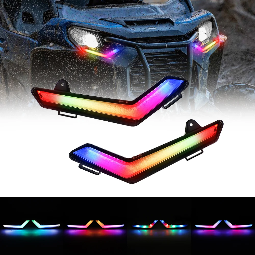 Pair RGB Front LED Signature Lights Turn Signals for Can-Am Defender & Defender Max 2020+ Commander 2021 UTV